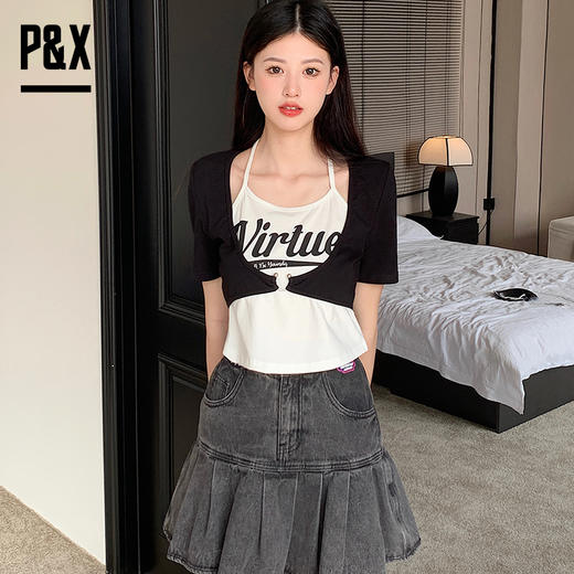 P&X设计师女装2023夏季新款 针织短款T恤 823202889B 商品图1