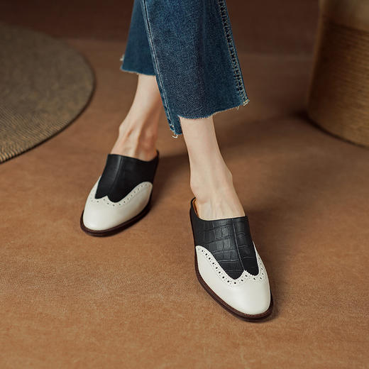 春夏新款，布洛克复古全头层皮复古质感拖鞋PS1279 商品图2