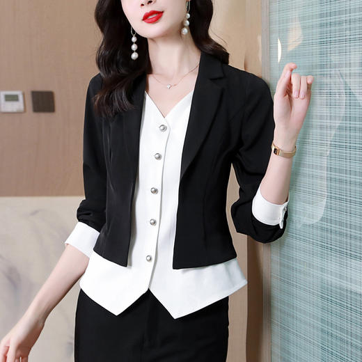 MZSMZ3052 欧洲站2023春装假两件设计感拼接衬衫西装上衣不规则洋气别致 商品图3