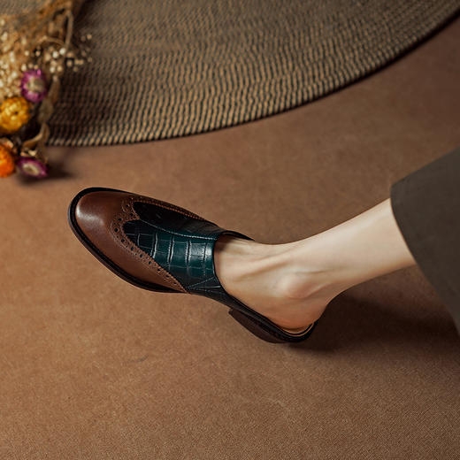 春夏新款，布洛克复古全头层皮复古质感拖鞋PS1279 商品图5