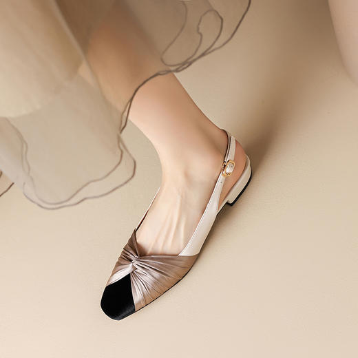 优雅百搭，真皮拼接撞色低跟后空凉鞋YCJX-H-1376 商品图3