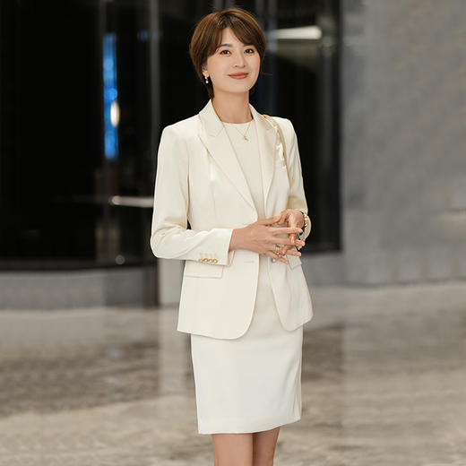 杏色西装套装女2023春装新款气质通勤外套连衣裙修身两件套 商品图4
