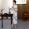 N49淡雅脱俗2023春夏新款气质中国风优雅长款仿真丝旗袍 商品缩略图3