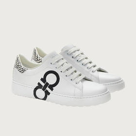 FERRAGAMO 菲拉格慕 女士皮革GANCINI徽标印花休闲运动鞋 白色 747629