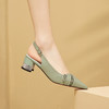 时尚百搭，尖头真皮粗跟后空凉鞋XL589 商品缩略图0