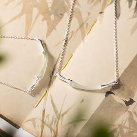 S925纯银镶嵌和田玉白玉竹节磨砂个性百搭锁骨链套链