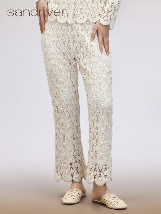 钩花羊绒长裤 SJS95K005K 商品图1