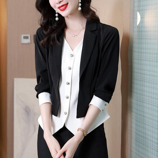 MZSMZ3052 欧洲站2023春装假两件设计感拼接衬衫西装上衣不规则洋气别致 商品图2