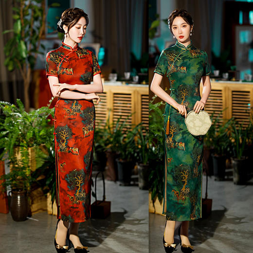 老上海传统民国中式长款旗袍2023春夏新款改良大码旗袍GX-58605 商品图0