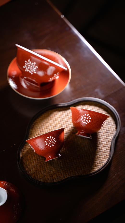 富玉窑  景德镇手工扒花宫红盖碗5头茶具 商品图4