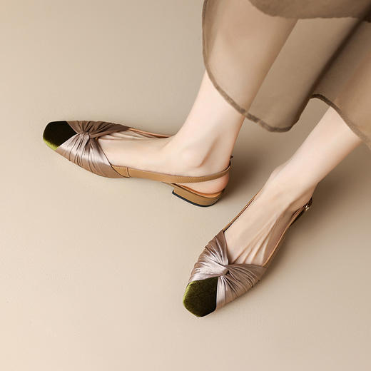 优雅百搭，真皮拼接撞色低跟后空凉鞋YCJX-H-1376 商品图10