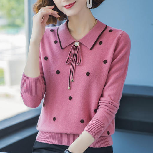LHZ-40176 2023春秋新款中年妈妈装上衣套头翻领洋气毛衣时尚针织衫打底衫潮 商品图1