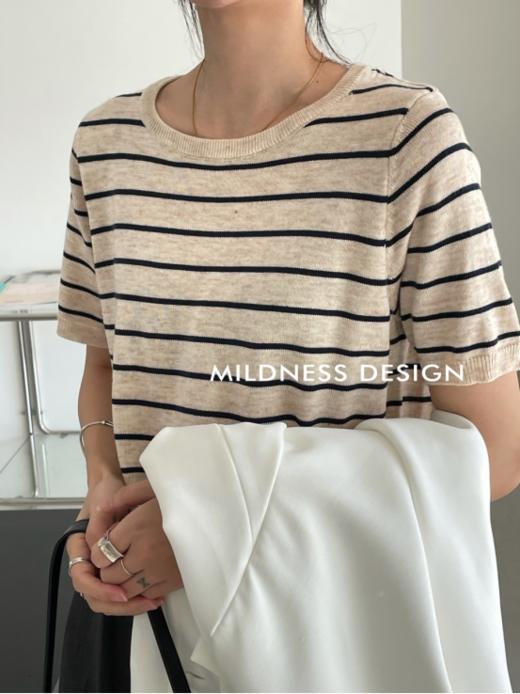 【岚可可韩系百搭圆领条纹羊毛短袖】夏天的单品百搭度条纹是nice的  即带着浓郁的复古 也沉淀着时尚 商品图0