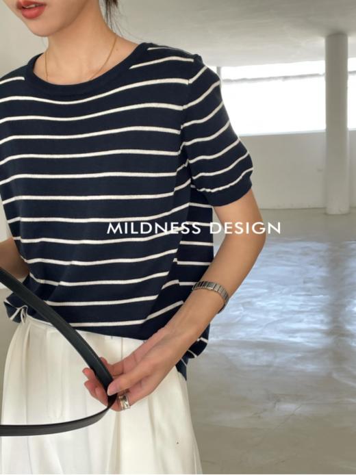 【岚可可韩系百搭圆领条纹羊毛短袖】夏天的单品百搭度条纹是nice的  即带着浓郁的复古 也沉淀着时尚 商品图3