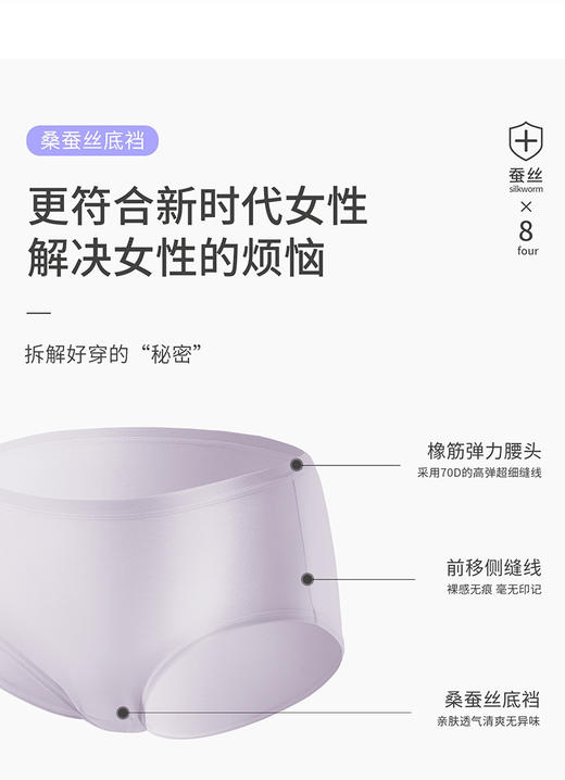 【质感内裤】莫代尔蚕丝女士内裤8条装 商品图3