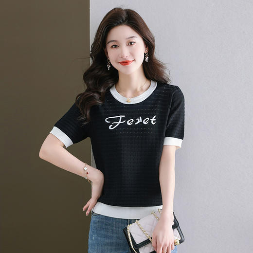短款小个子短袖t恤女，夏装新款薄款镂空针织上衣女洋气小衫CC-28-6156 商品图2