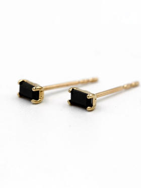AWU｜NE-033 mini black baguette studs earrings [ 黑尖金石 耳钉 14K金]