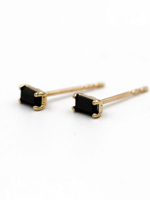 AWU｜NE-033 mini black baguette studs earrings [ 黑尖金石 耳钉 14K金] 商品图0