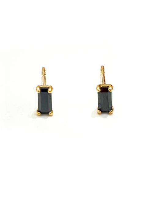 AWU｜NE-033 mini black baguette studs earrings [ 黑尖金石 耳钉 14K金] 商品图2