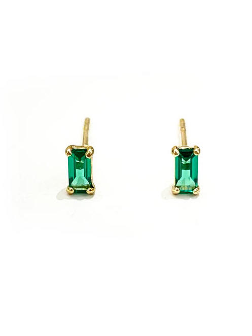 AWU｜NE-034 mini green baguette studs earrings [ 绿尖金石 耳钉 14K金] 商品图2
