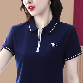 SP-106-908polo衫短袖t恤女休闲夏季衬衫2023新款带领显瘦中年妈妈翻领上衣