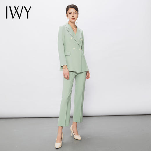 IWY/高端春夏浅绿色西装外套设计感双排扣西装上班职业套装CP0113 商品图0