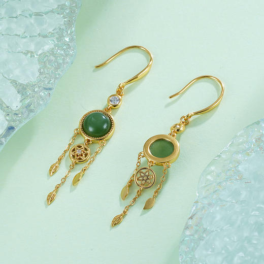 子佩集S925银【绿杨烟外】碧玉耳环【WSC9439】镀金2303 商品图3