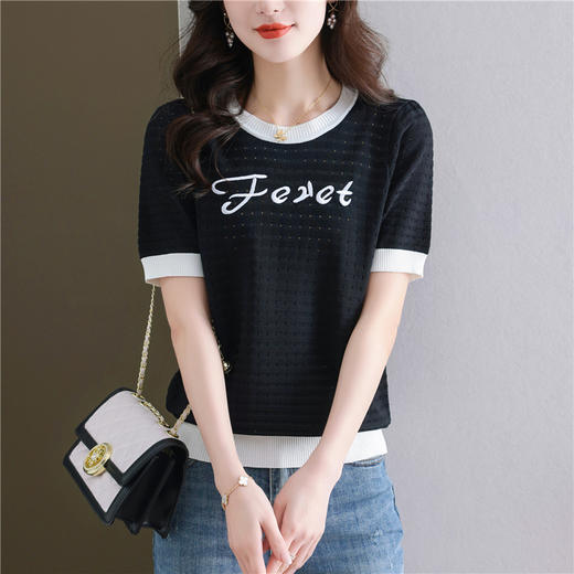 短款小个子短袖t恤女，夏装新款薄款镂空针织上衣女洋气小衫CC-28-6156 商品图1