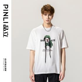 PINLI品立春季新款男士圆领印花短袖T恤青年上衣BG231111009