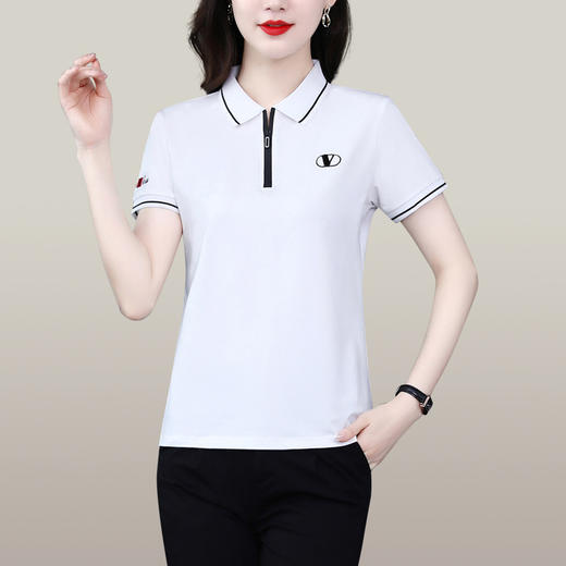 SP-106-908polo衫短袖t恤女休闲夏季衬衫2023新款带领显瘦中年妈妈翻领上衣 商品图1