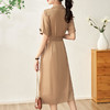 气质休闲，通勤纯色Polo领系带收腰显瘦开叉中长衬衫连衣裙 商品缩略图1