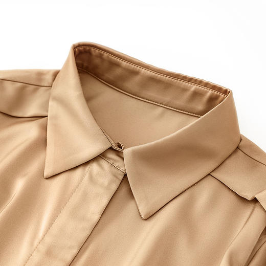 气质休闲，通勤纯色Polo领系带收腰显瘦开叉中长衬衫连衣裙 商品图2