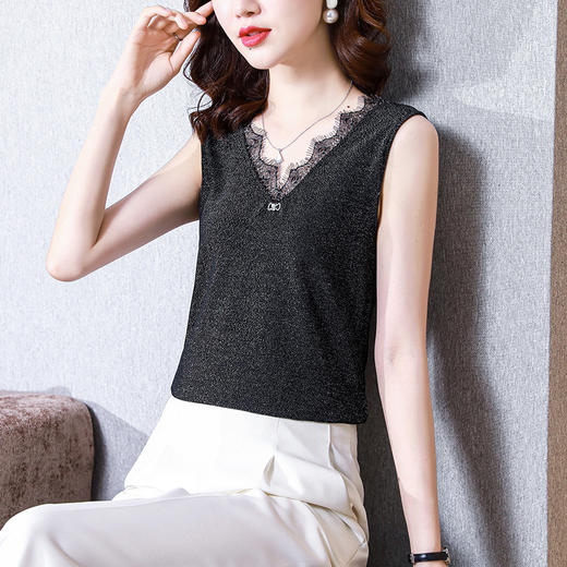 闪光亮丝蕾丝百搭拼接修身显瘦无袖背心内搭小衫KQL-345R9903 商品图3