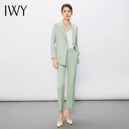 IWY/高端春夏浅绿色西装外套设计感双排扣西装上班职业套装CP0113 商品图1