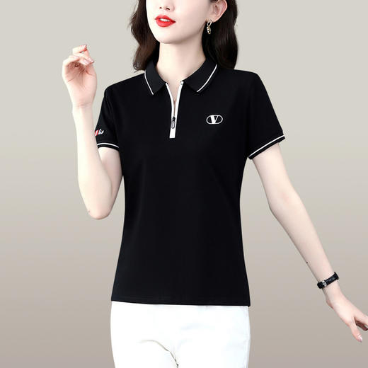 SP-106-908polo衫短袖t恤女休闲夏季衬衫2023新款带领显瘦中年妈妈翻领上衣 商品图3