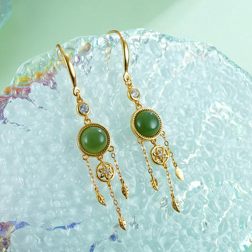 子佩集S925银【绿杨烟外】碧玉耳环【WSC9439】镀金2303 商品图1