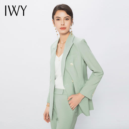 IWY/高端春夏浅绿色西装外套设计感双排扣西装上班职业套装CP0113 商品图3