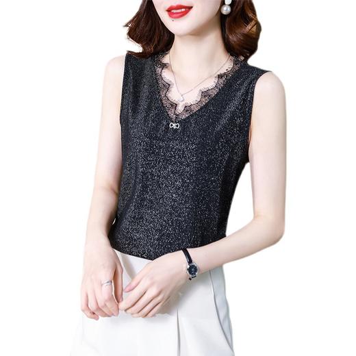 闪光亮丝蕾丝百搭拼接修身显瘦无袖背心内搭小衫KQL-345R9903 商品图4