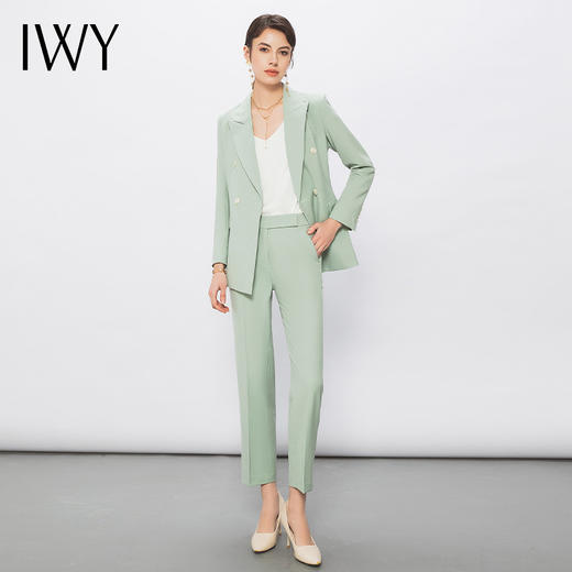 IWY/高端春夏浅绿色西装外套设计感双排扣西装上班职业套装CP0113 商品图2