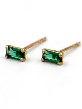 AWU｜NE-034 mini green baguette studs earrings [ 绿尖金石 耳钉 14K金]