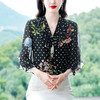 KQLE216N3786漂亮时尚的衬衫女雪纺衫印花飘带七分袖花色气质甜美别致法式上衣 商品缩略图3