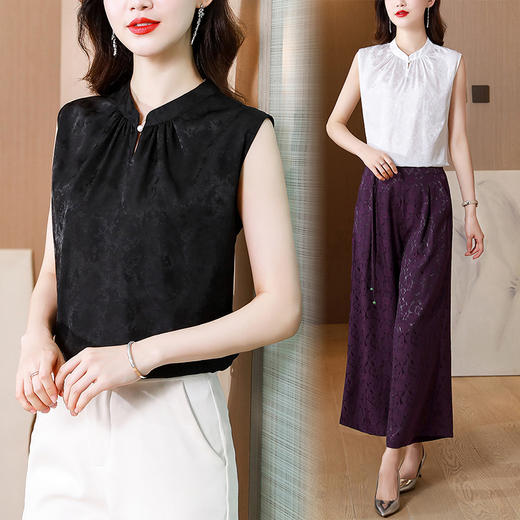 新款提花设计感中国风立领显瘦针织上衣打底小背心KQL-435H5272 商品图2