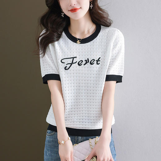 短款小个子短袖t恤女，夏装新款薄款镂空针织上衣女洋气小衫CC-28-6156 商品图6