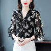 KQLE216N3786漂亮时尚的衬衫女雪纺衫印花飘带七分袖花色气质甜美别致法式上衣 商品缩略图2