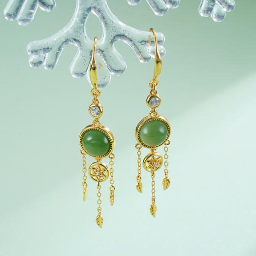 子佩集S925银【绿杨烟外】碧玉耳环【WSC9439】镀金2303 商品图5