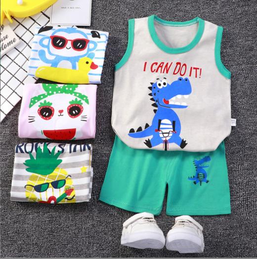 【39.9/2套 A类纯棉儿童背心套装】男童无袖短裤女童吊带衫童装 柔软舒适 呵护宝宝娇嫩肌肤 商品图0