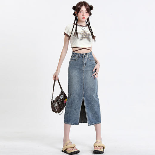 高腰牛仔A字半身裙 棉质牛仔裙【233-18】 商品图13