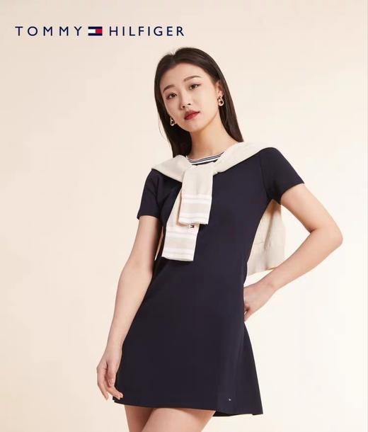 TOMMY HILFIGER 23新款春夏女装简约气质拼色圆领收腰显瘦A字连衣裙 商品图0