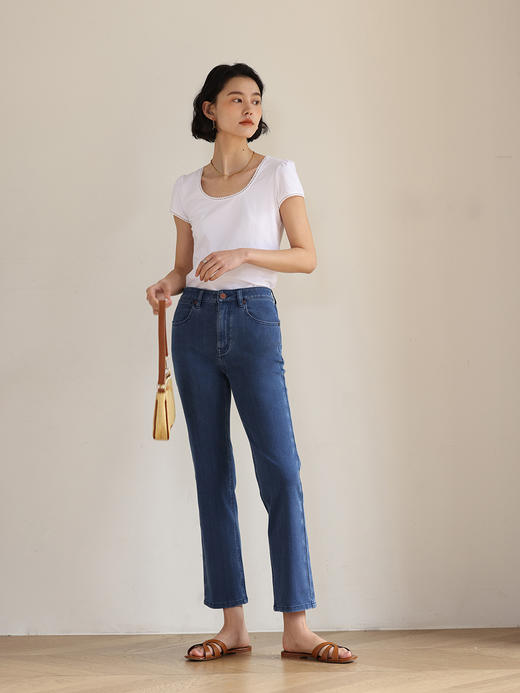 HeyDress直筒牛仔裤女春夏复古蓝色高腰弹力修身显瘦百搭九分裤子 商品图3