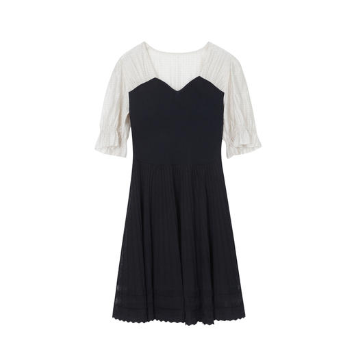 谜底中长款针织衫短袖女2023夏季新款V领拼接毛织连衣裙232MZ0876 商品图4